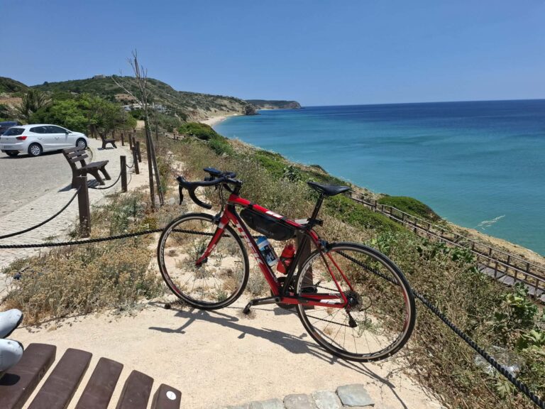 Road bike overlooking the Algarve coast in Portugal